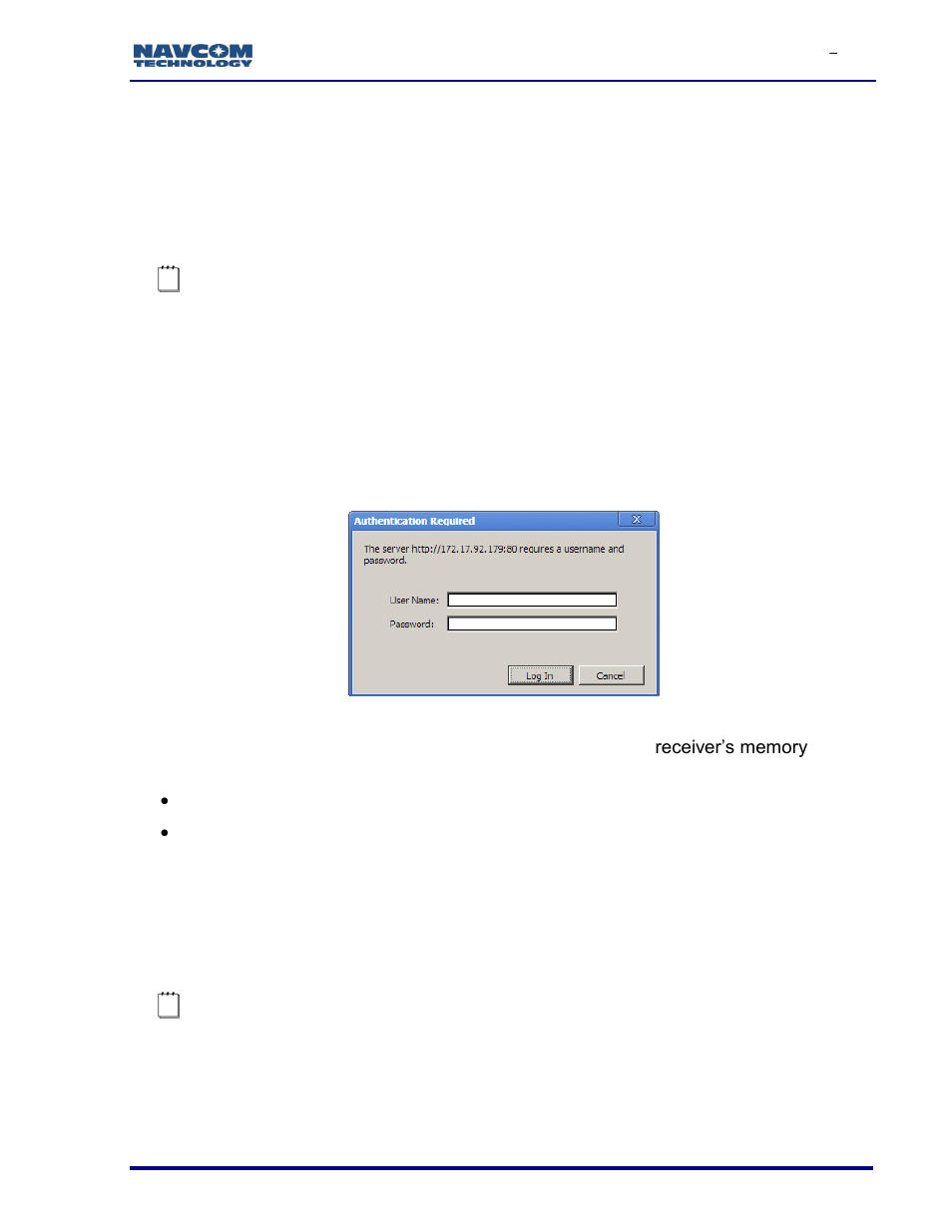 Chapter 3, Web server, Accessing the webserver | Figure 48: windows security screen | NavCom SF-3050 Rev.I User Manual | Page 61 / 196