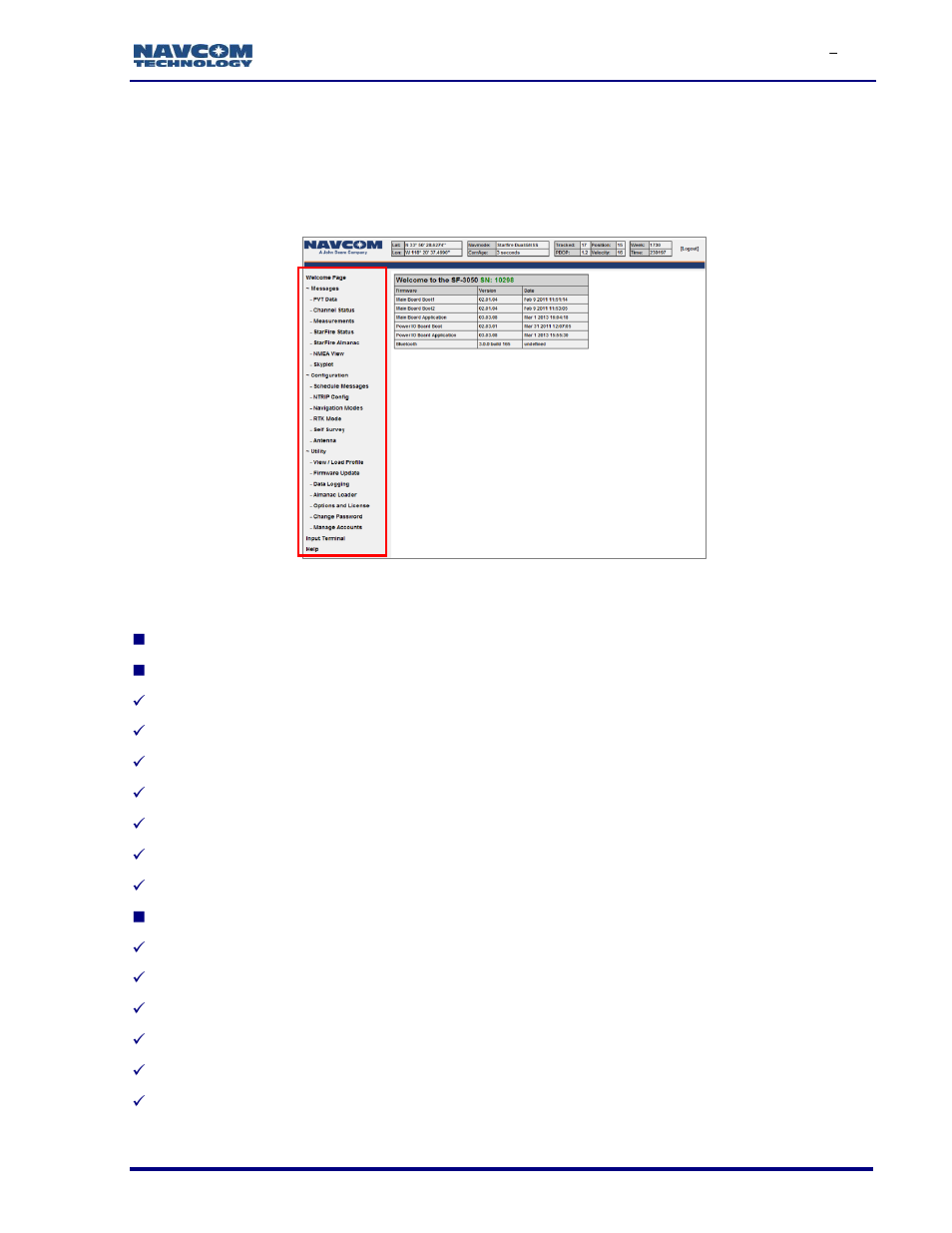 Main menu | NavCom SF-3050 Rev.I User Manual | Page 63 / 196