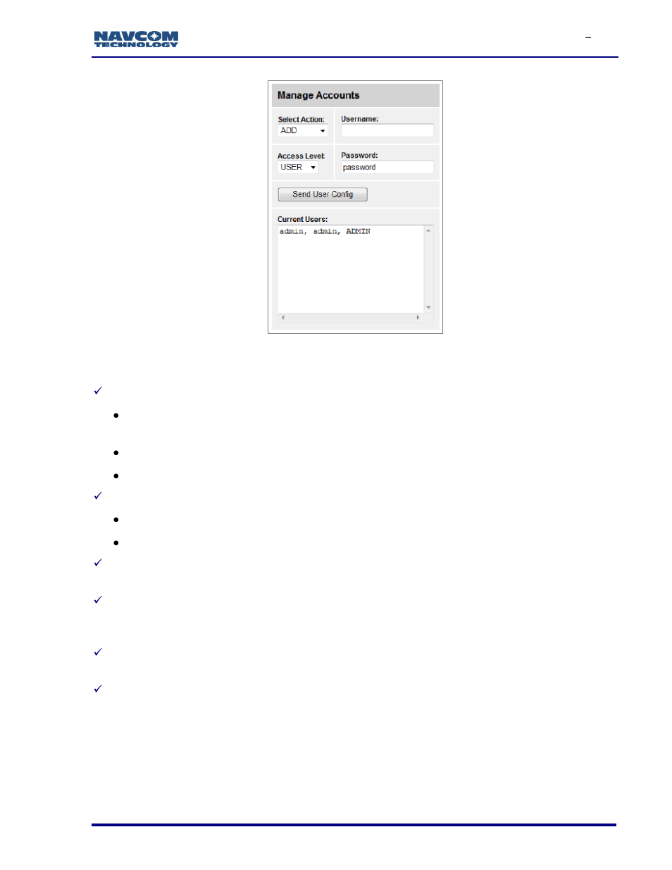 Input terminal, Figure 74: manage accounts screen | NavCom SF-3050 Rev.I User Manual | Page 82 / 196