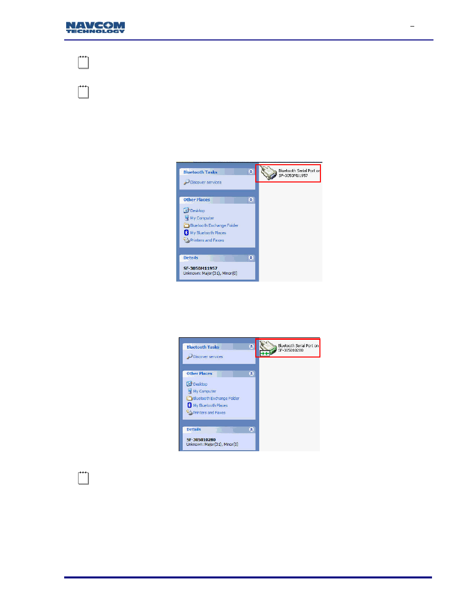 Figure 90: bluetooth serial port icon, Figure 91: bluetooth serial port connection | NavCom SF-3050 Rev.I User Manual | Page 96 / 196