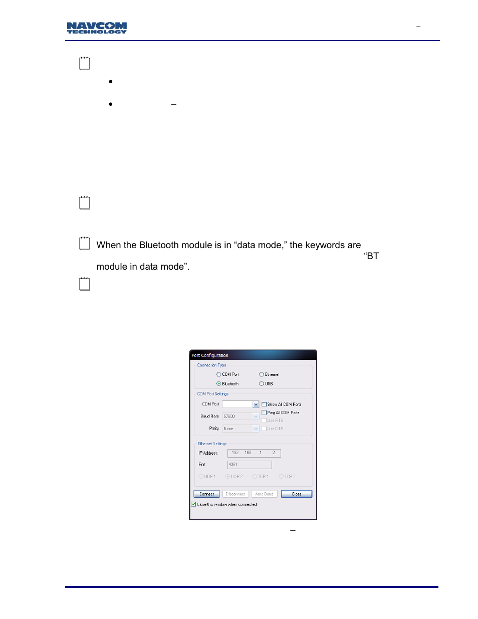 Figure 94: port configuration, Bluetooth, Figure 94) | NavCom SF-3050 Rev.I User Manual | Page 98 / 196