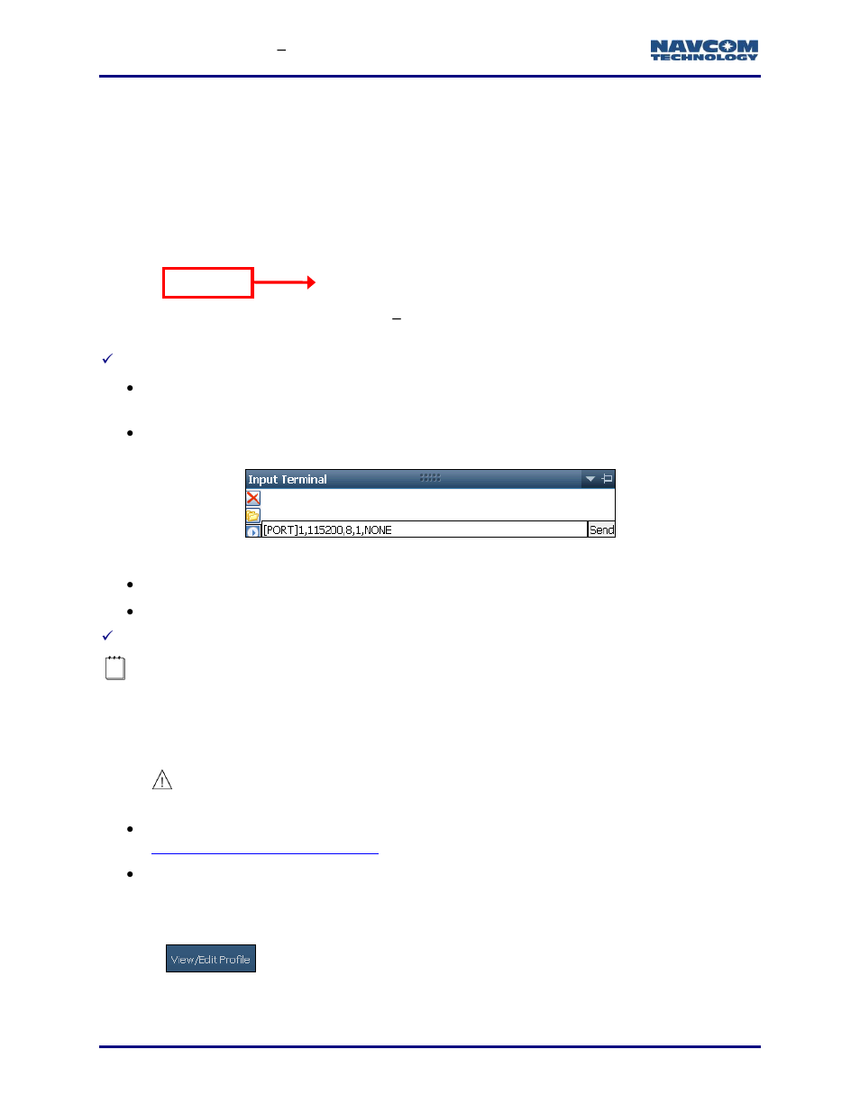 Before uploading a user profile, Verify profile in use, Figure 95: example user profile | Port] commands at end of user profile, Figure 96: input of new baud rate, Figure 95) | NavCom StarUtil-3000 Rev.G User Manual | Page 100 / 177