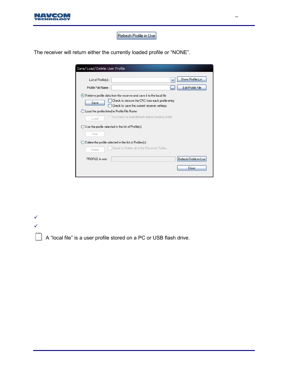 Retrieve user profile data from receiver, Figure 97: profile in use, Figure 97 | NavCom StarUtil-3000 Rev.G User Manual | Page 101 / 177