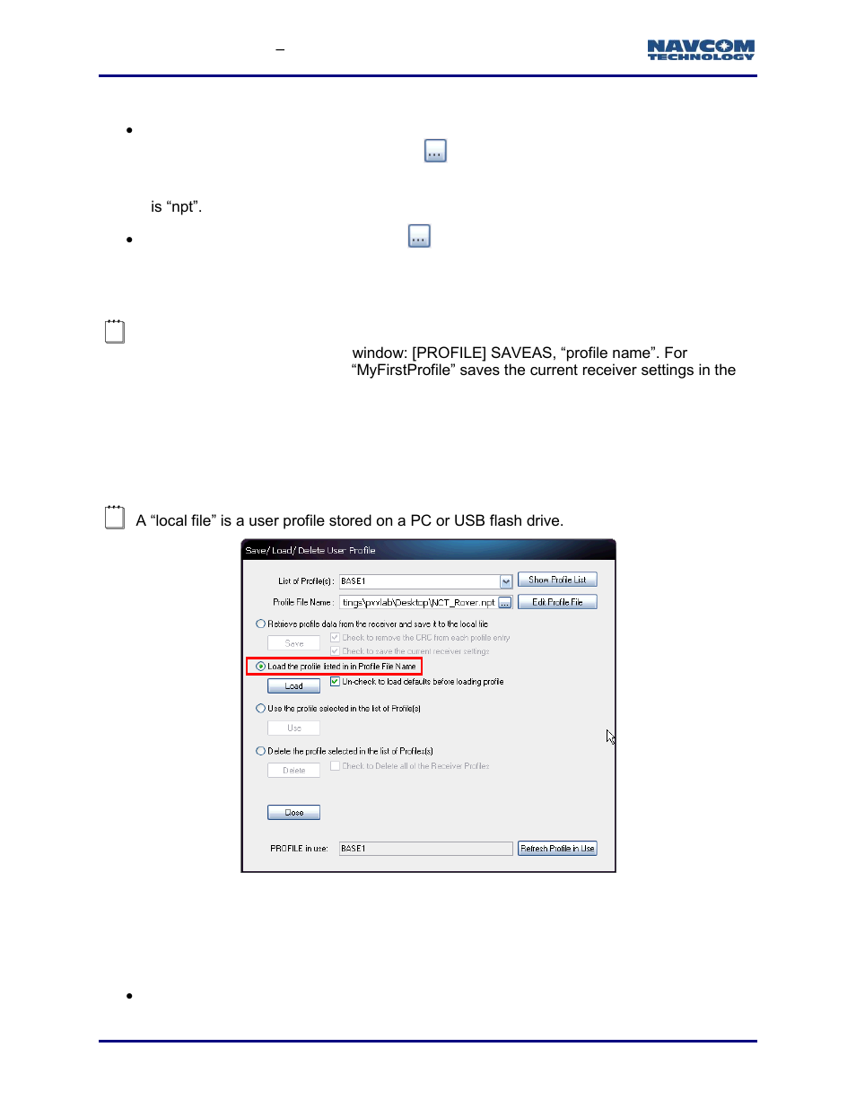 Upload user profile from local file, Figure 100: load profile from a local file | NavCom StarUtil-3000 Rev.G User Manual | Page 104 / 177