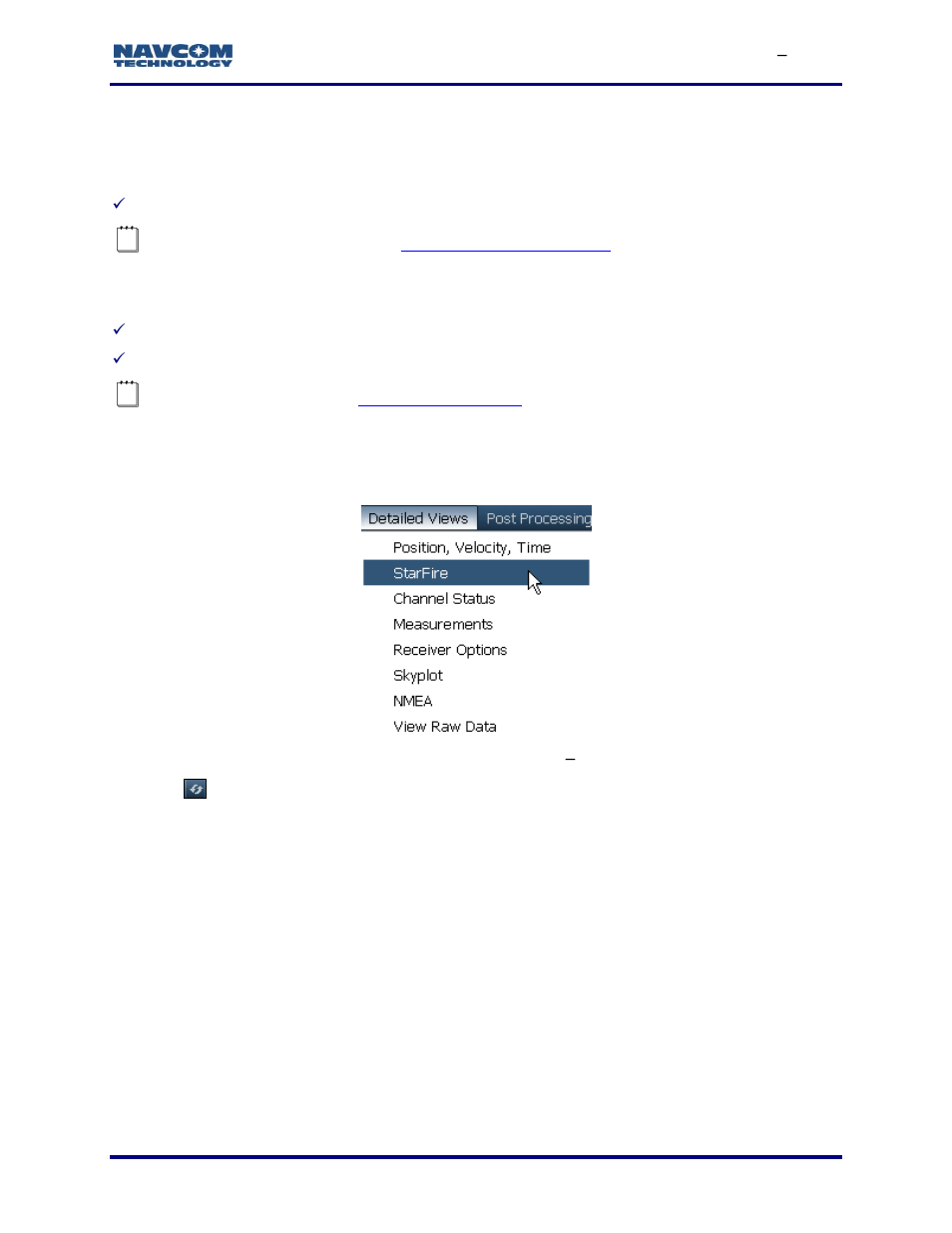 Starfire license data, Starfire tab, Figure 111: detailed views menu | Starfire, Chapter 7/starfire license data | NavCom StarUtil-3000 Rev.G User Manual | Page 117 / 177