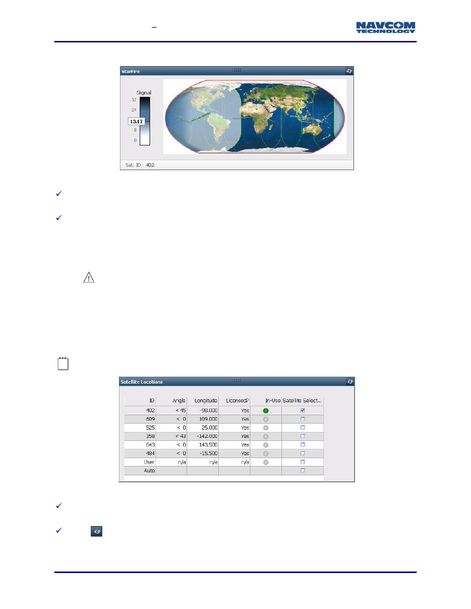 Starfire window, Satellite locations window, Figure 119: starfire window | Figure 120: satellite locations window, Figure 120) | NavCom StarUtil-3000 Rev.G User Manual | Page 122 / 177