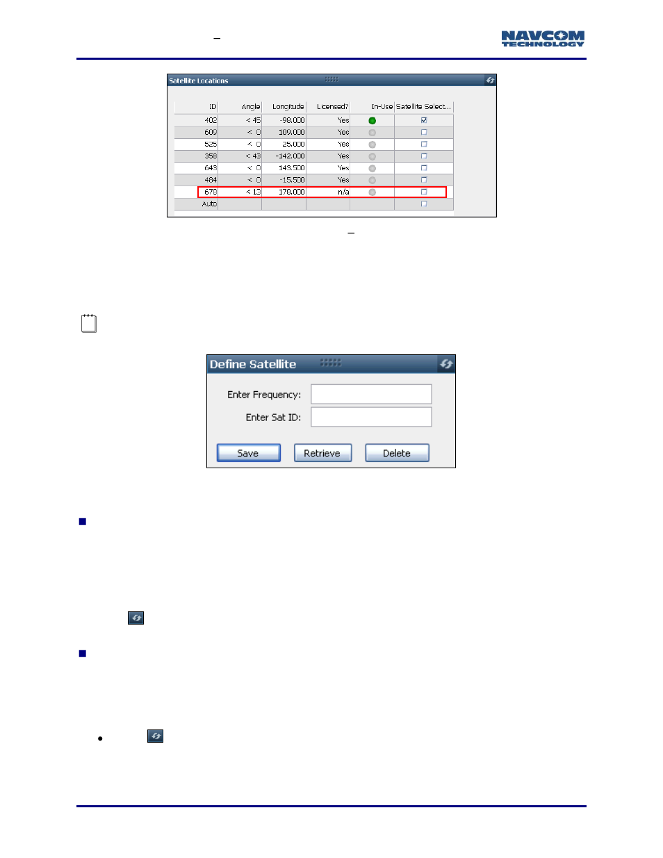 Define satellite window, Figure 123: satellite locations, User-defined satellite | Figure 124: define satellite, Figure | NavCom StarUtil-3000 Rev.G User Manual | Page 124 / 177
