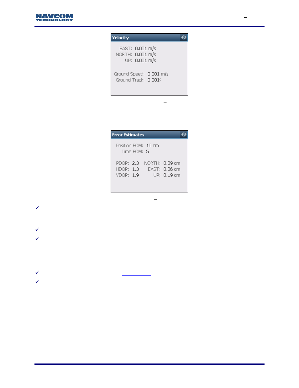 Error estimates, Figure 137: pvt tab, Velocity | Figure 138: pvt tab, Figure, Figure 137) | NavCom StarUtil-3000 Rev.G User Manual | Page 149 / 177