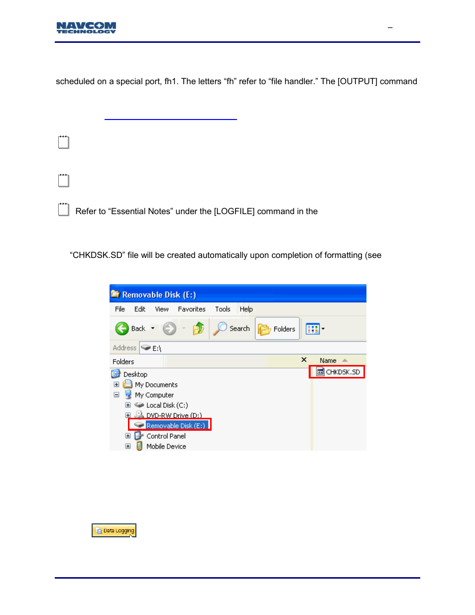 Scheduling messages, Figure 150: automatically generated chkdsk.sd file | NavCom StarUtil-3000 Rev.G User Manual | Page 161 / 177