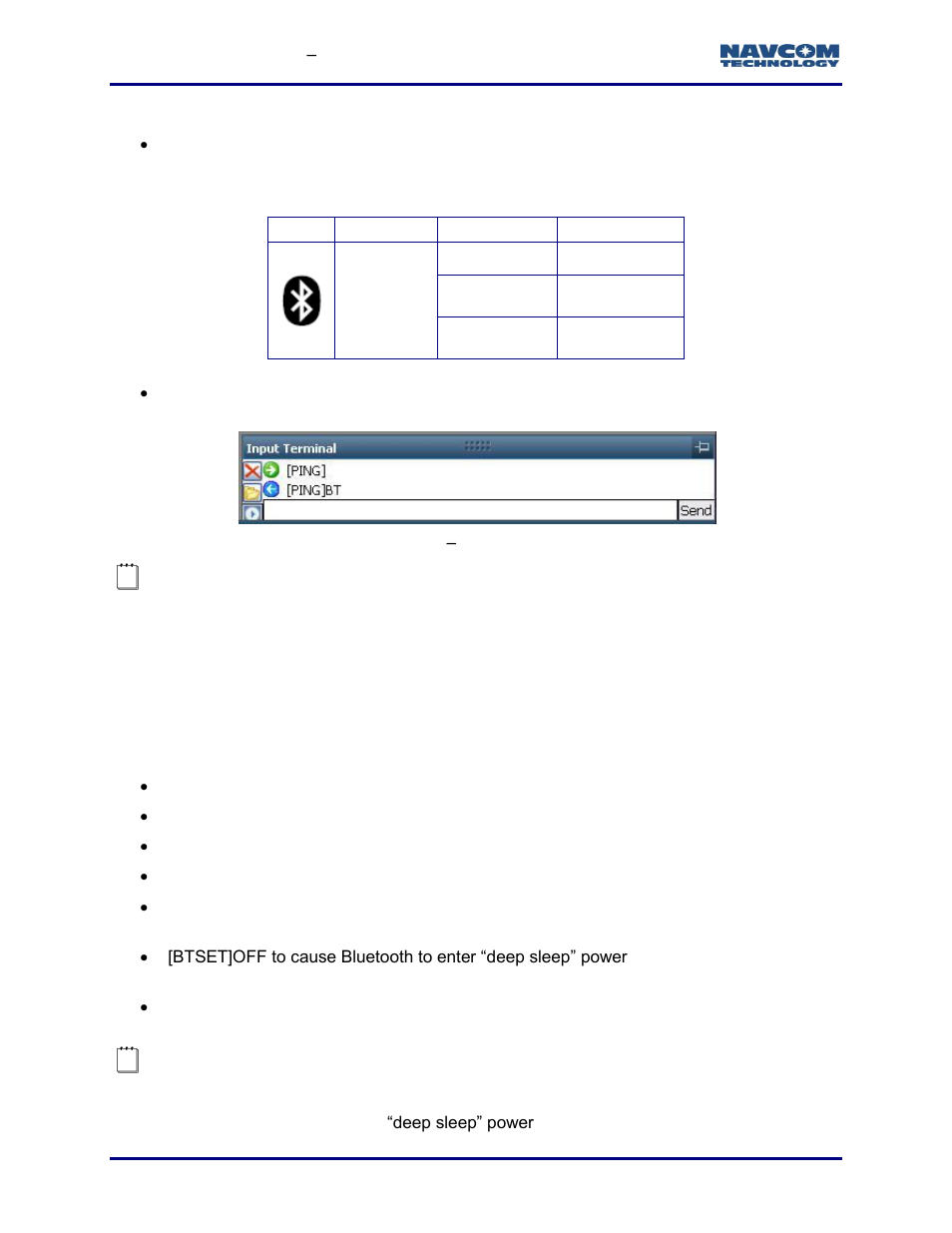 Configure bluetooth via the input terminal, Figure 48: input terminal, Ping command and response | Table 2: bluetooth connectivity led indication | NavCom StarUtil-3000 Rev.G User Manual | Page 54 / 177