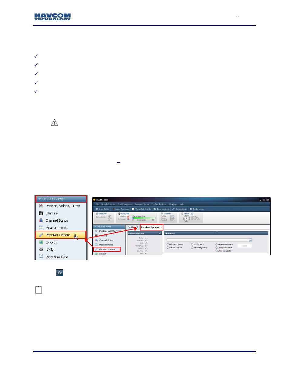 Chapter 3, Firmware, Determine firmware versions | Receiver options tab/firmware info window, Figure 56: receiver options | NavCom StarUtil-3000 Rev.G User Manual | Page 63 / 177