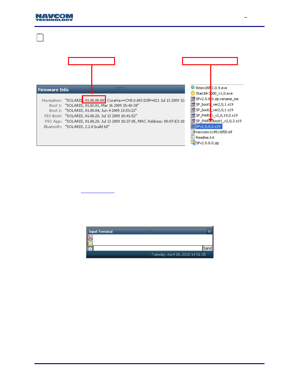 Alternative method to determine firmware versions, Figure 60: input terminal | NavCom StarUtil-3000 Rev.G User Manual | Page 65 / 177