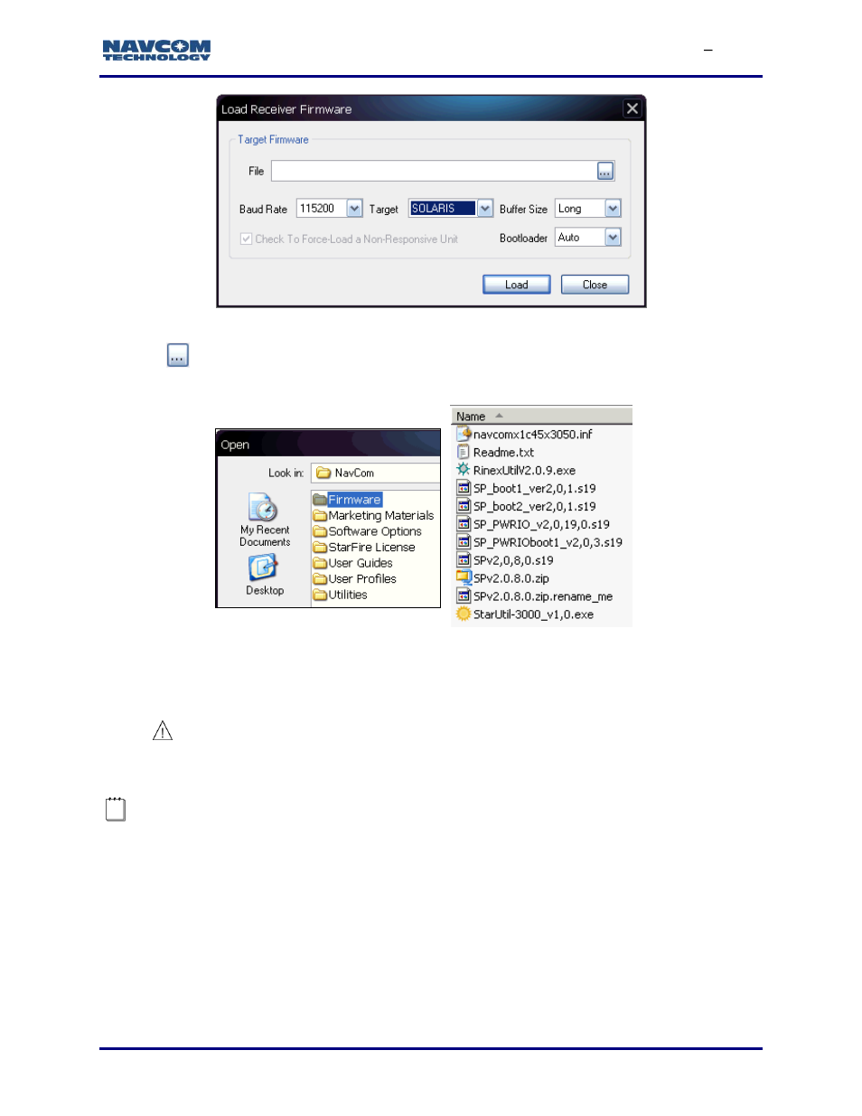 Figure 70: load receiver firmware, Figure 71: firmware folder contents | NavCom StarUtil-3000 Rev.G User Manual | Page 71 / 177