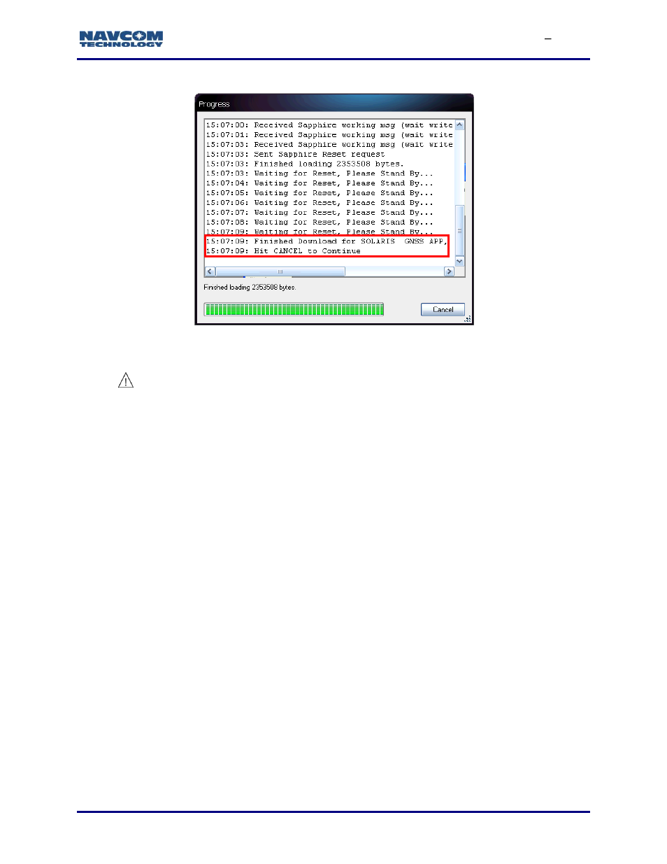 Figure 74: progress [load firmware] dialog box, Figure 74) | NavCom StarUtil-3000 Rev.G User Manual | Page 73 / 177