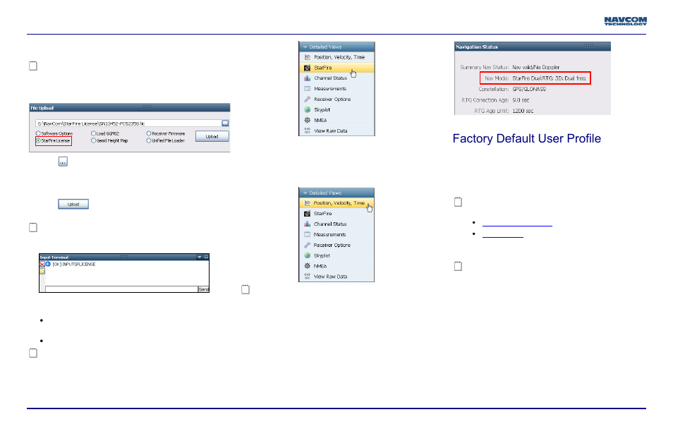 Factory default user profile, Confirm starfire navigation | NavCom SF-3040 Quick Start User Manual | Page 4 / 4