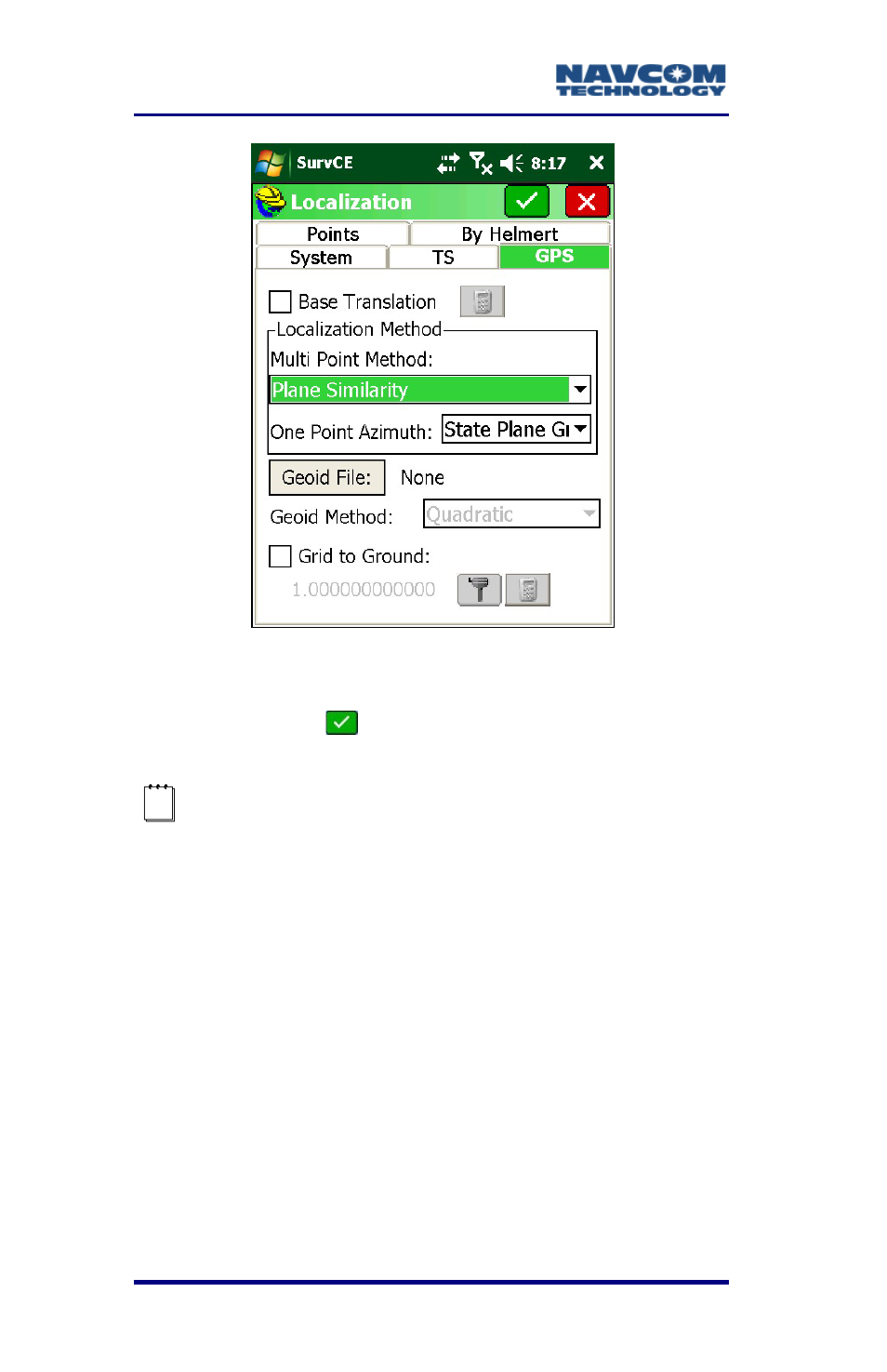 Figure 58: localization submenu options | NavCom SurveCE Integration Rev.A User Manual | Page 102 / 150