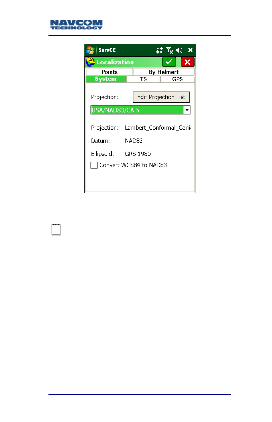 Figure 59: localization submenu – system tab | NavCom SurveCE Integration Rev.A User Manual | Page 103 / 150