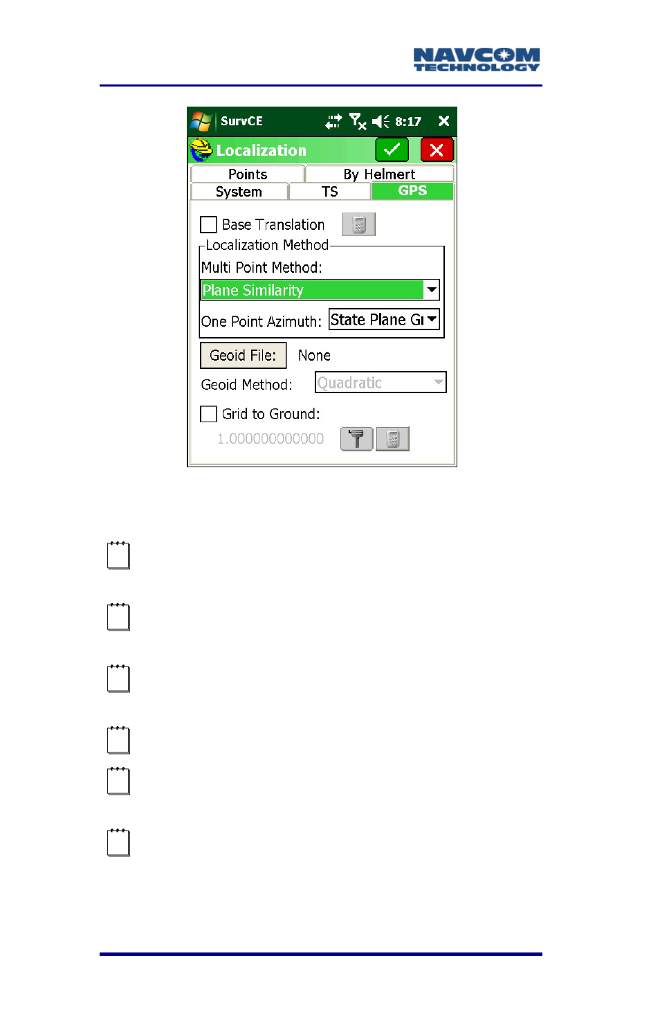 Figure 60: localization submenu – gps tab | NavCom SurveCE Integration Rev.A User Manual | Page 104 / 150