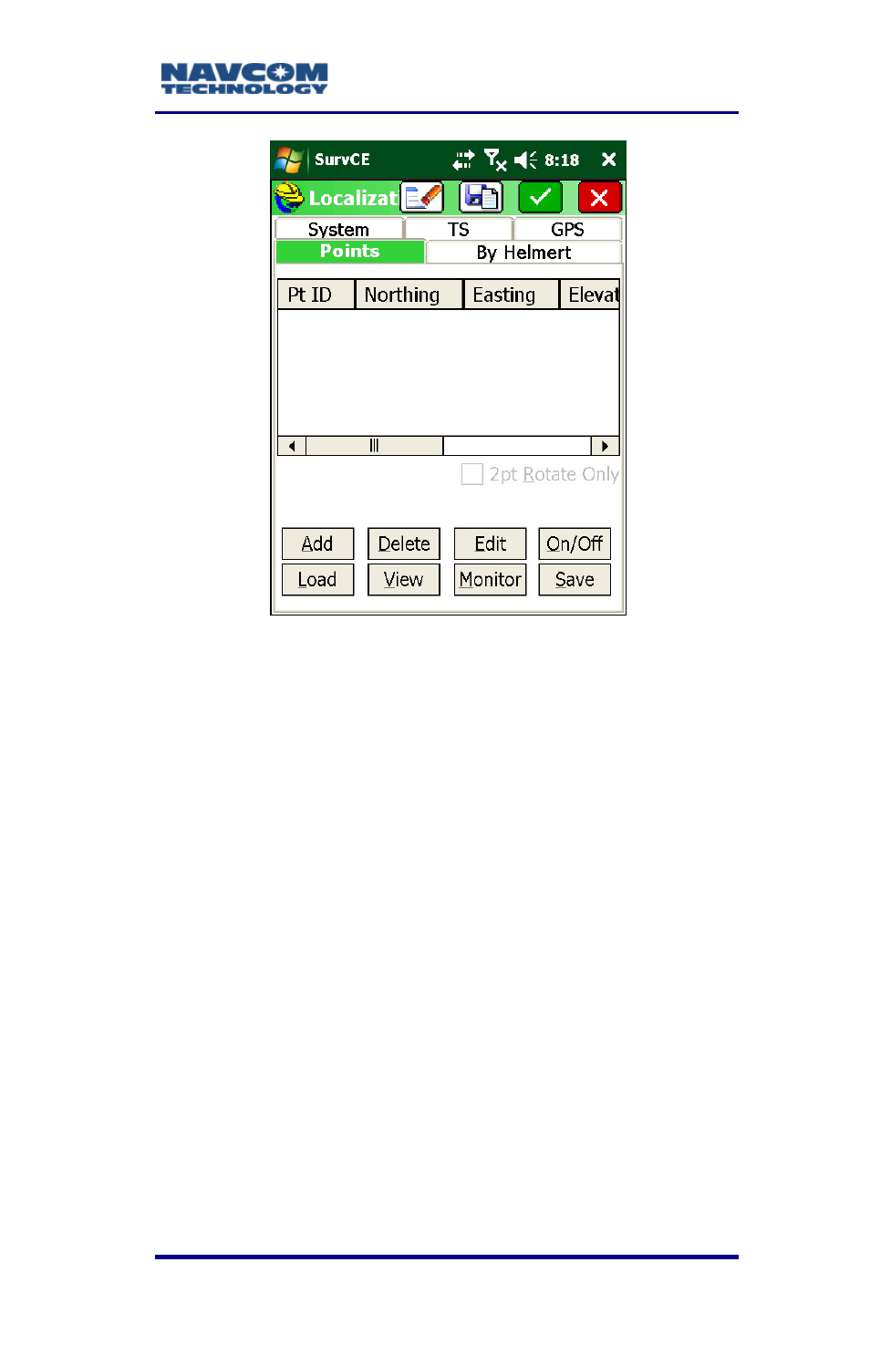 Figure 61: localization submenu – points tab | NavCom SurveCE Integration Rev.A User Manual | Page 105 / 150