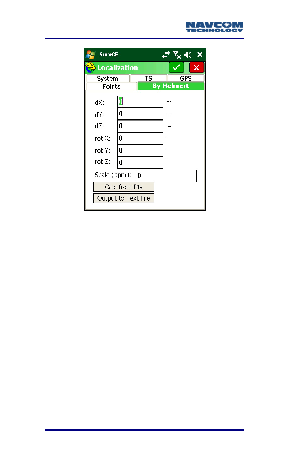 Figure 62: localization submenu – by helmert | NavCom SurveCE Integration Rev.A User Manual | Page 106 / 150