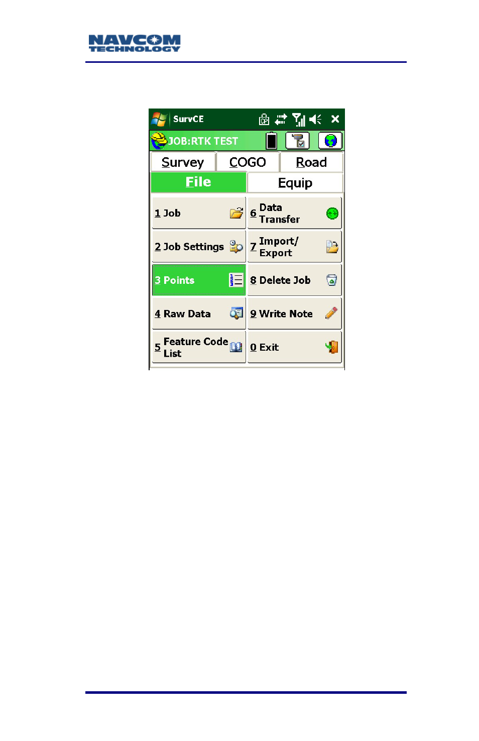 Points, Points -109, Figure 66: file menu – points | NavCom SurveCE Integration Rev.A User Manual | Page 111 / 150