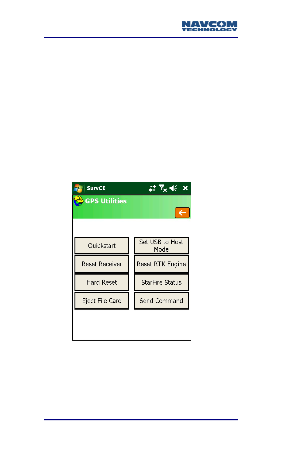 Special configuration options, Special configuration options -112, Figure 69: gps utilities – set usb to host mode | NavCom SurveCE Integration Rev.A User Manual | Page 114 / 150