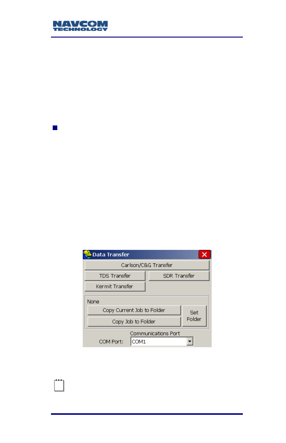 Figure 72: survce data transfer window | NavCom SurveCE Integration Rev.A User Manual | Page 119 / 150