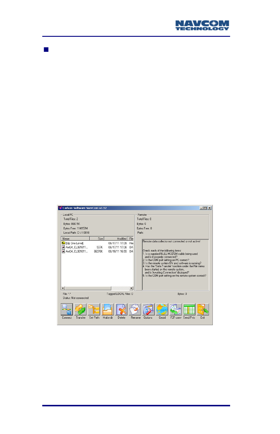 Figure 75: survcom window before transfer | NavCom SurveCE Integration Rev.A User Manual | Page 122 / 150