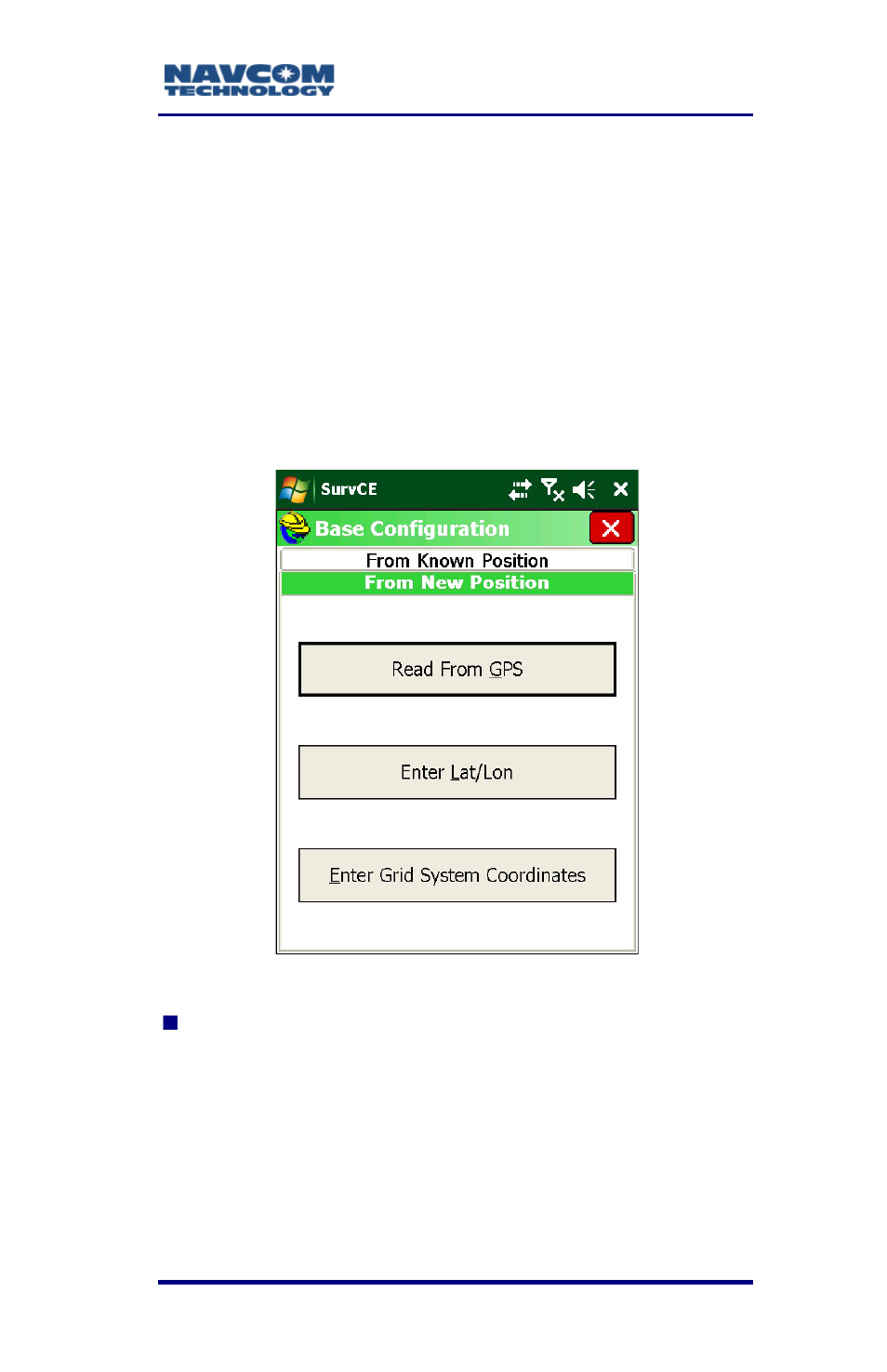 Appendix a – additional base position options, From new position tab, A-133 | Figure 79: base configuration window | NavCom SurveCE Integration Rev.A User Manual | Page 135 / 150