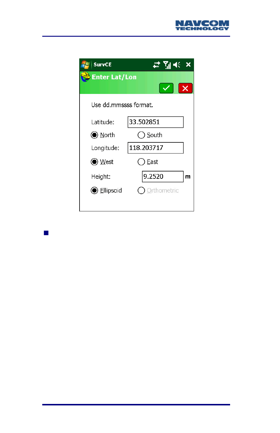 Figure 80: enter lat/lon window, A-134 | NavCom SurveCE Integration Rev.A User Manual | Page 136 / 150