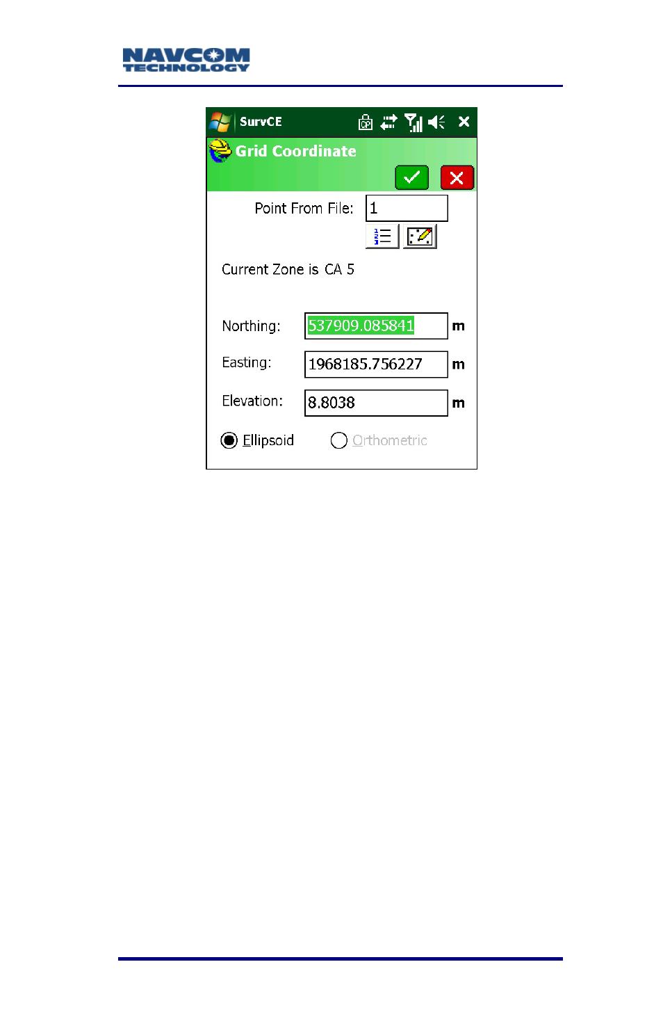 Figure 81: grid coordinate window, A-135 | NavCom SurveCE Integration Rev.A User Manual | Page 137 / 150