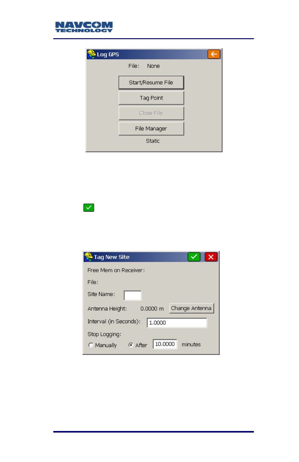 Figure 87: log gps window - static, B-145, Figure 88: tag new site | NavCom SurveCE Integration Rev.A User Manual | Page 147 / 150