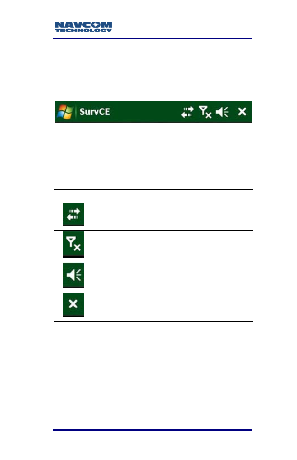 The user interface, Survce mobile title bar, The user interface -31 | Survce mobile title bar -31, Figure 5: survce – windows mobile 6.1 indicators, Table 1: windows mobile, 1 indicators | NavCom SurveCE Integration Rev.A User Manual | Page 33 / 150