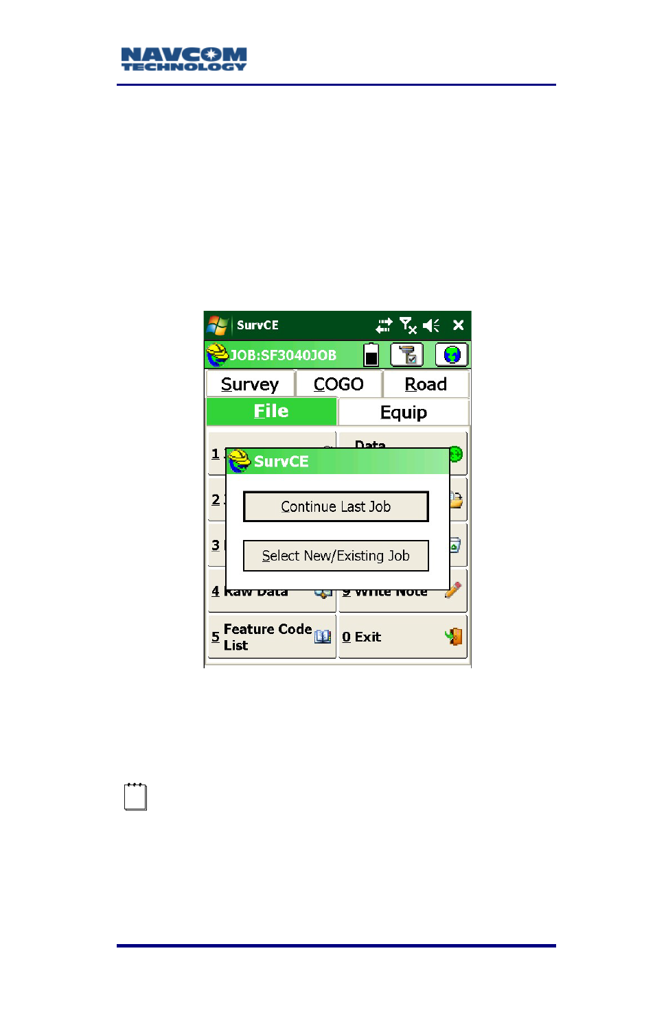 Figure 7: survce job selection box, Figure | NavCom SurveCE Integration Rev.A User Manual | Page 37 / 150