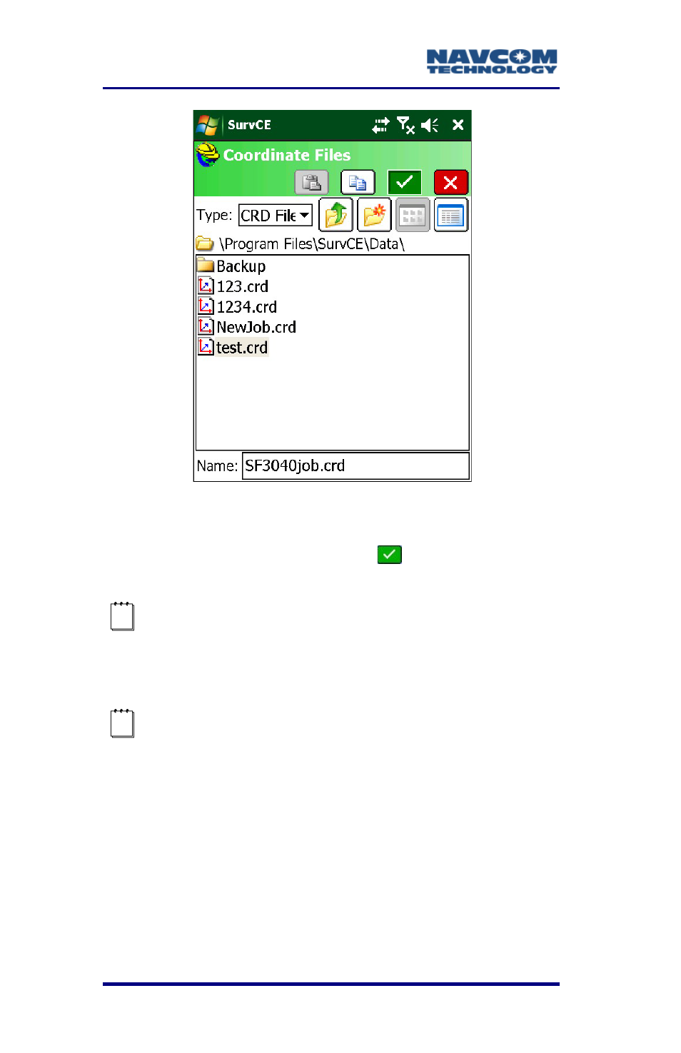 Figure 8: coordinate files window | NavCom SurveCE Integration Rev.A User Manual | Page 38 / 150