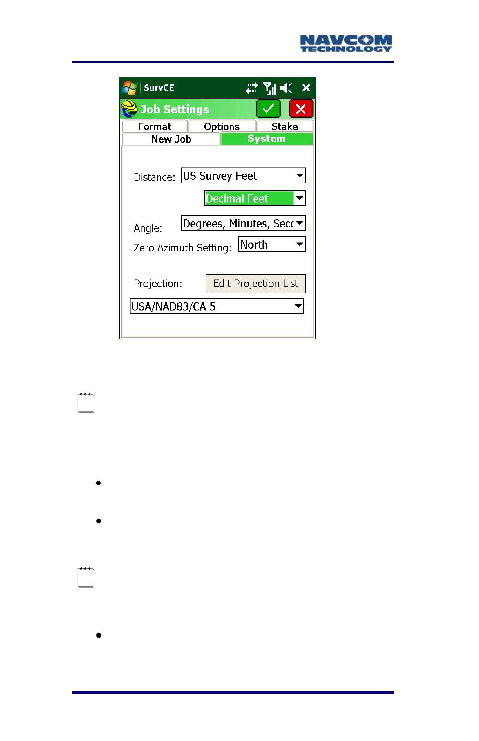 Figure 12: job settings – distance us | NavCom SurveCE Integration Rev.A User Manual | Page 42 / 150