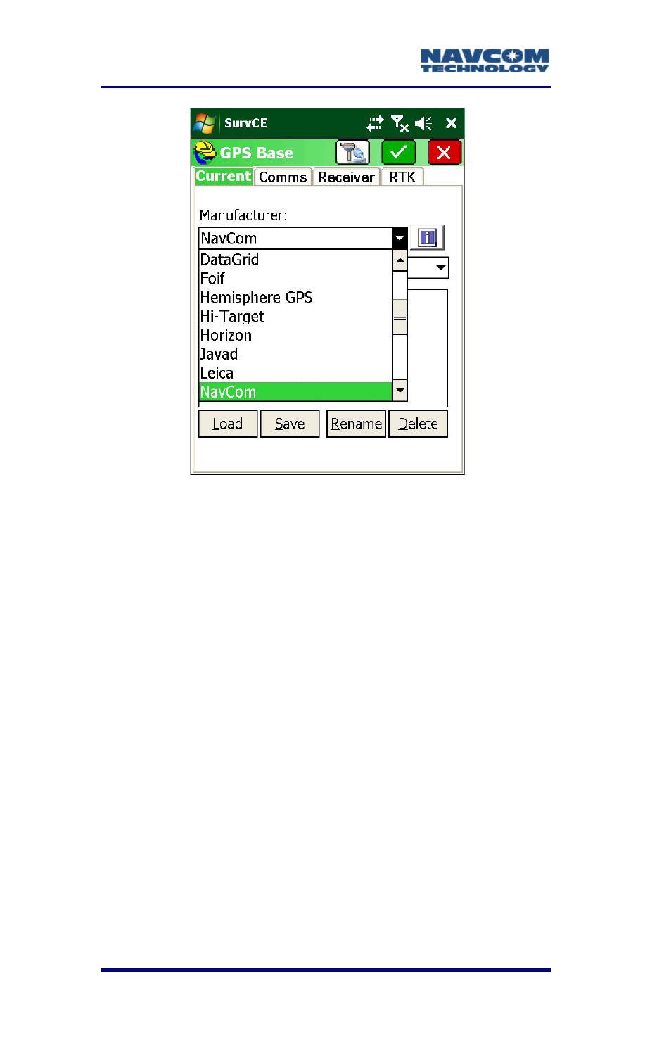 Figure 20: gps base submenu – current tab | NavCom SurveCE Integration Rev.A User Manual | Page 52 / 150