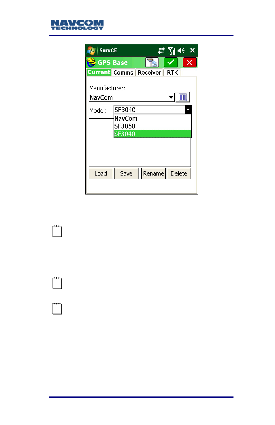 Figure 21: manufacturer model list | NavCom SurveCE Integration Rev.A User Manual | Page 53 / 150
