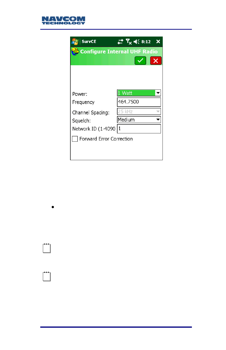 Figure 28: configure internal uhf radio window | NavCom SurveCE Integration Rev.A User Manual | Page 61 / 150