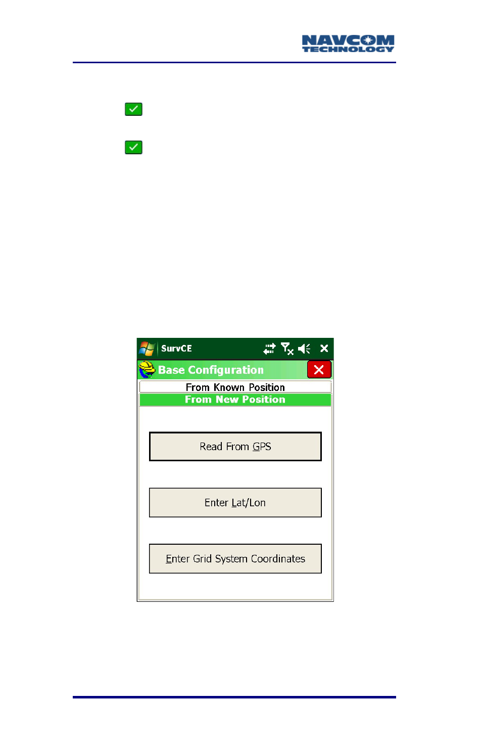 Assign a base position, Assign a base position -60, Figure 29: from new position options | NavCom SurveCE Integration Rev.A User Manual | Page 62 / 150
