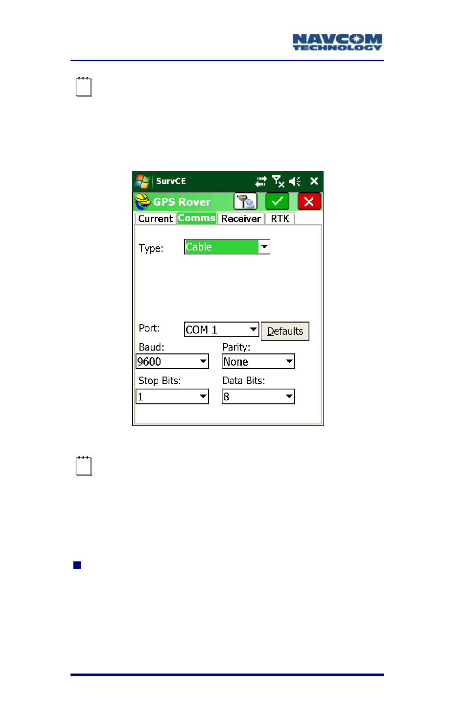 Figure 36: gps rover – comms submenu | NavCom SurveCE Integration Rev.A User Manual | Page 72 / 150