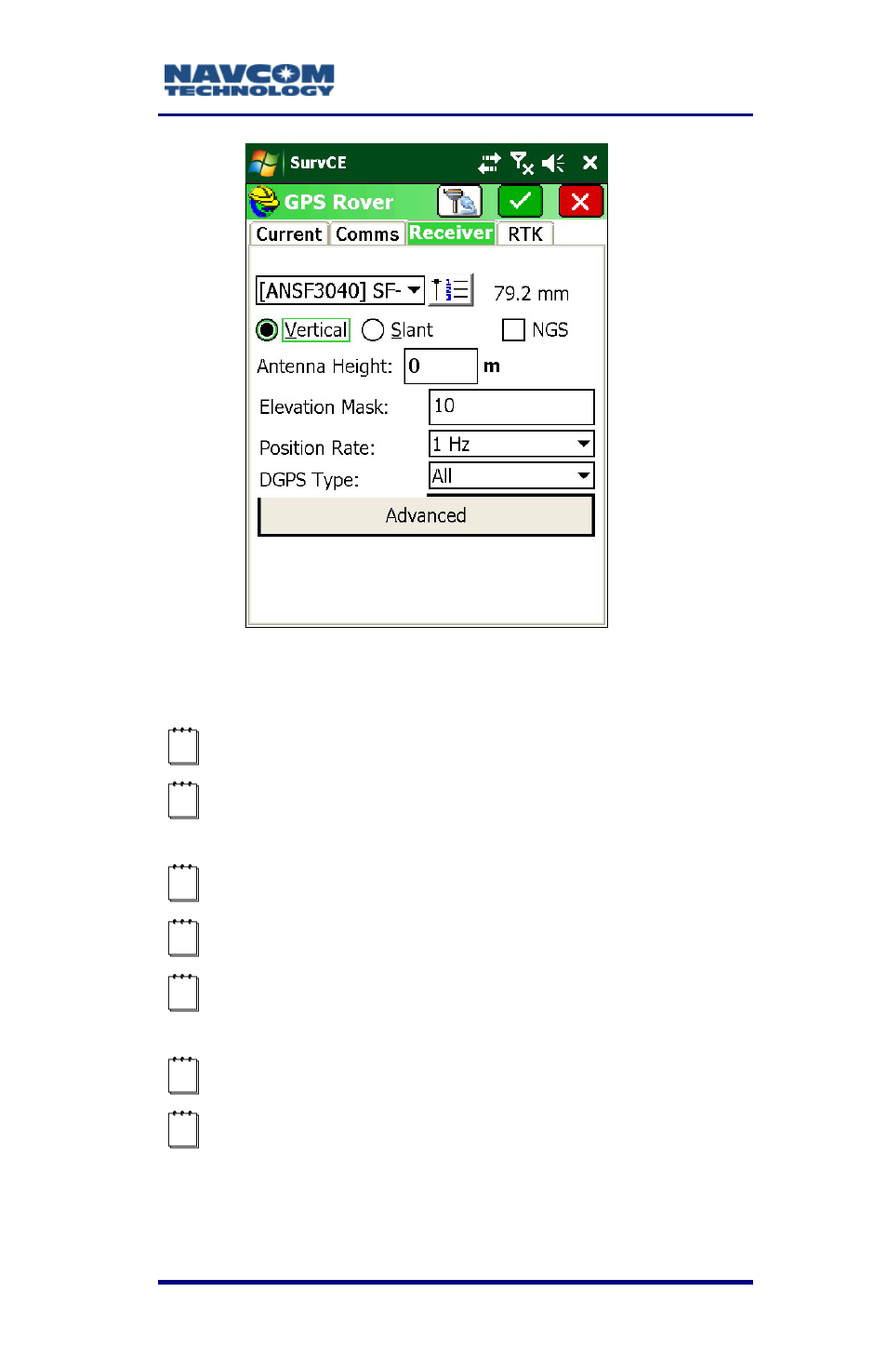 Figure 39: gps rover submenu – receiver tab | NavCom SurveCE Integration Rev.A User Manual | Page 75 / 150
