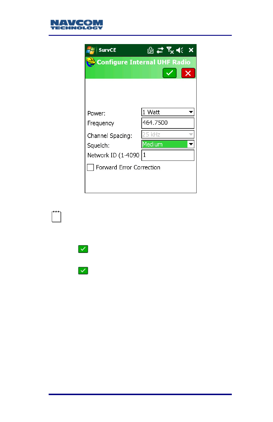 Verify gps rover setup, Verify gps rover setup -77, Figure 41: configure internal radio window | NavCom SurveCE Integration Rev.A User Manual | Page 79 / 150