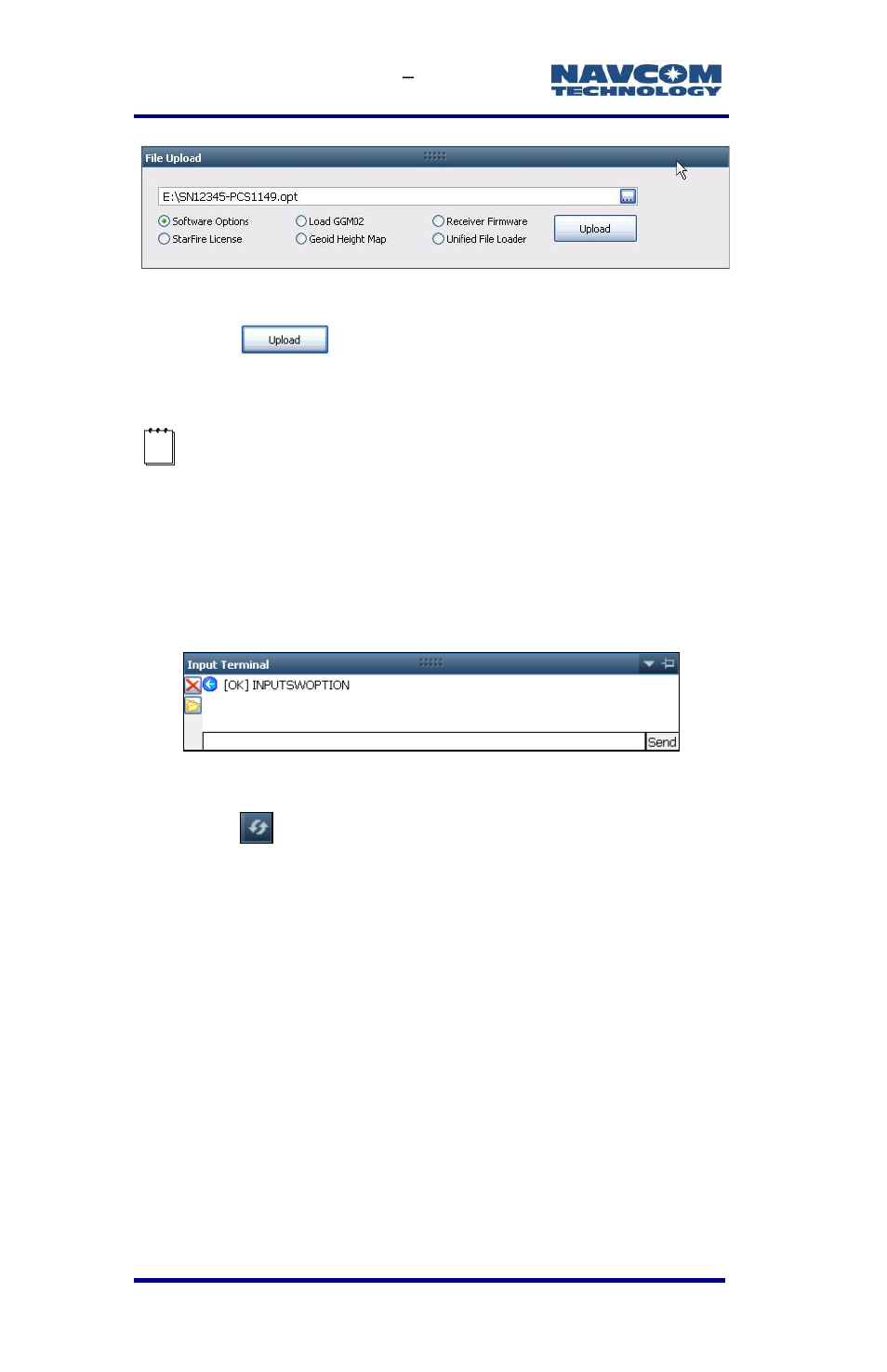 Figure 20: software options file to upload, Figure 21: successful software options upload | NavCom SF-3040 Rev.F User Manual | Page 42 / 217