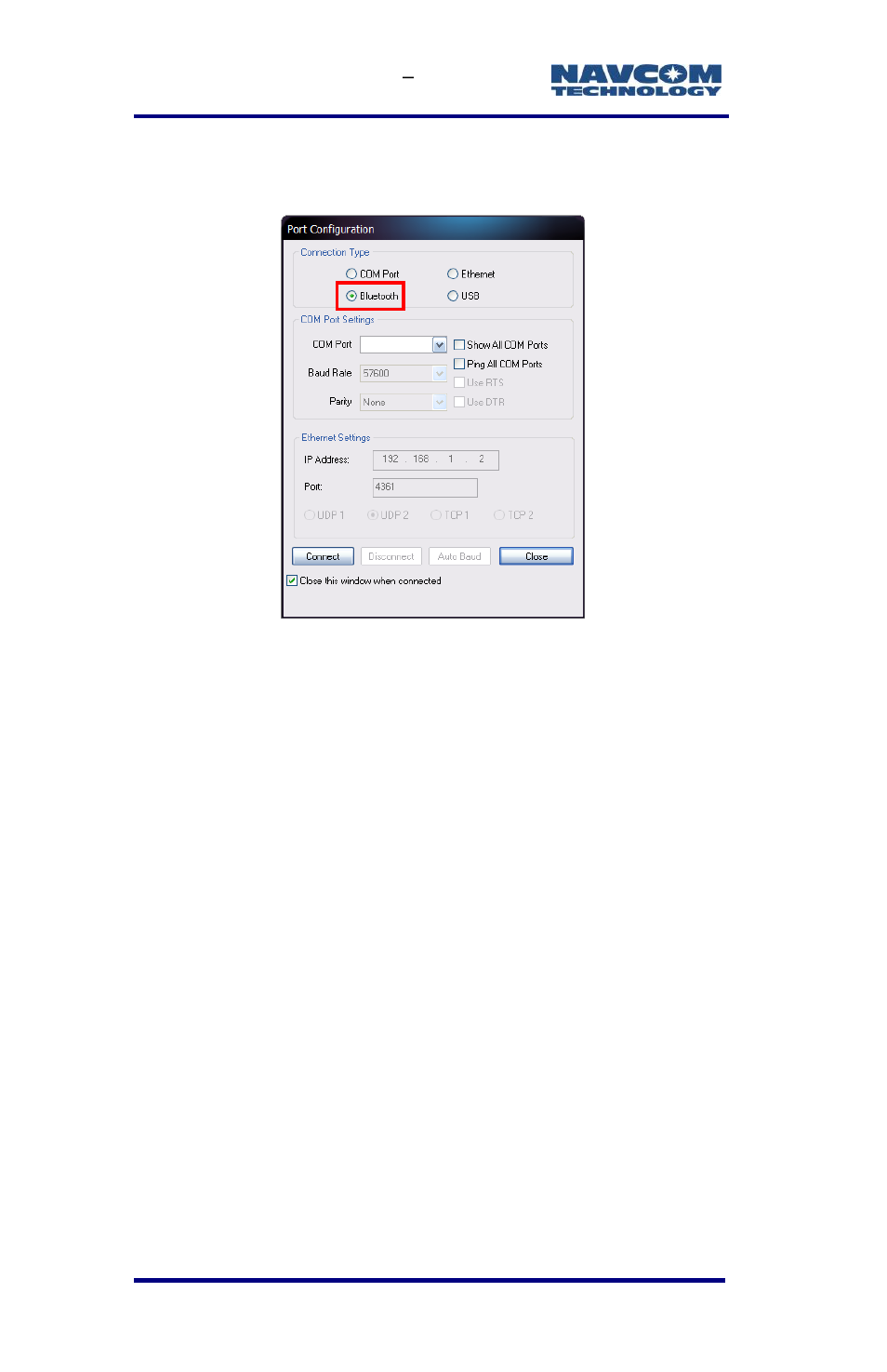 Figure 45: bluetooth port configuration | NavCom SF-3040 Rev.F User Manual | Page 82 / 217