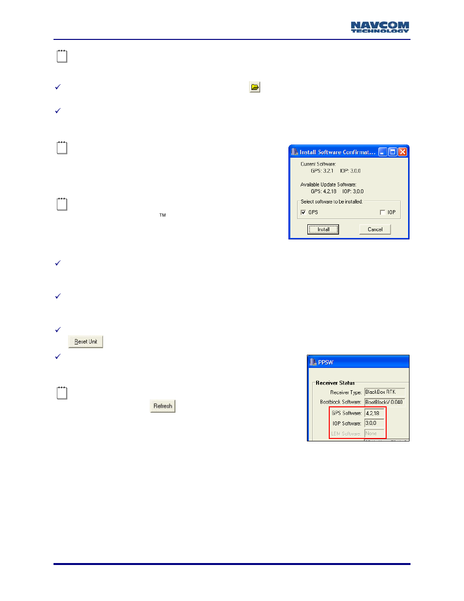 Figure 5: install software confirmation, Figure 6: module software versions | NavCom Install Utility Rev.C User Manual | Page 16 / 26