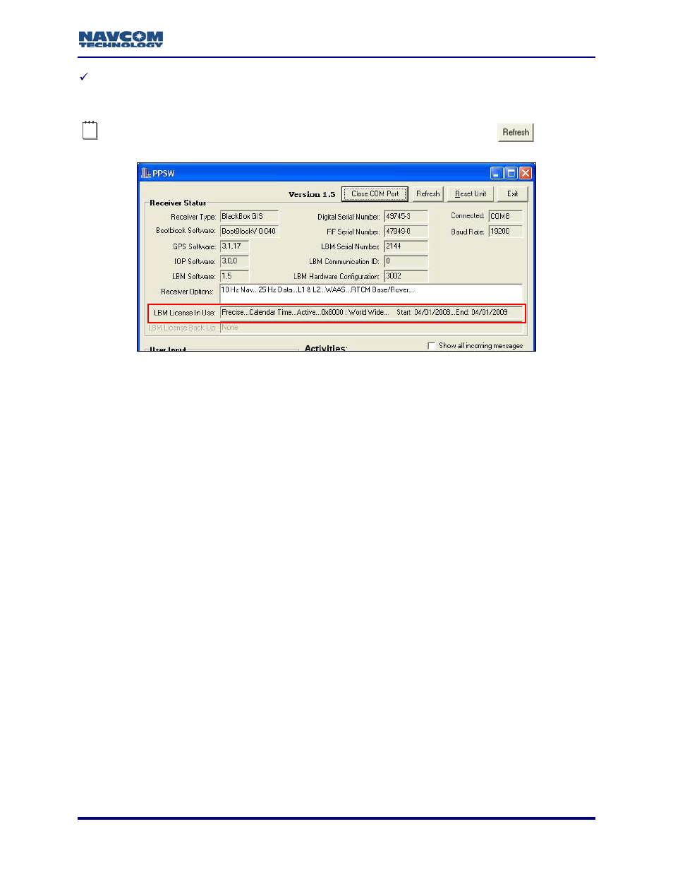 Figure 18: installed lbm (starfire™) license | NavCom Install Utility Rev.C User Manual | Page 25 / 26