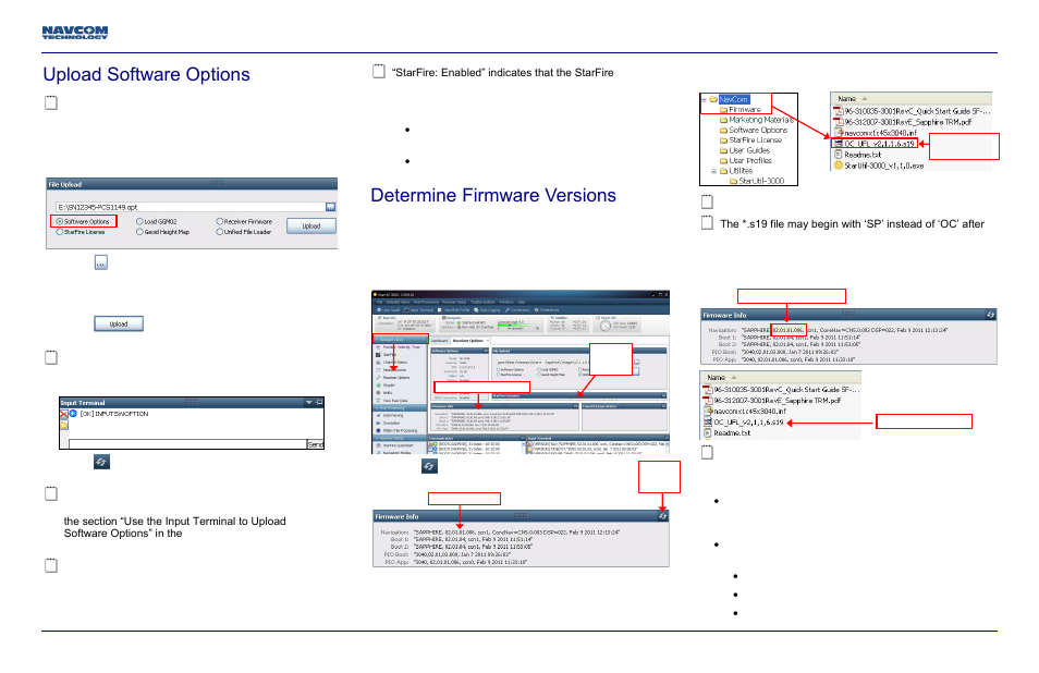Upload software options, Determine firmware versions, Land-pak quick-start guide | NavCom LAND-PAK Quick Start Rev.B User Manual | Page 3 / 7