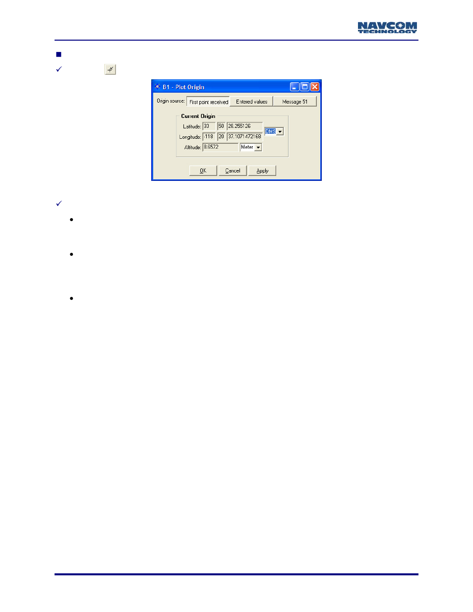Figure 97: b1 – plot origin window | NavCom StarUtil Rev.G User Manual | Page 104 / 134