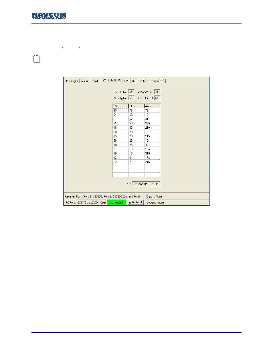 B2 – satellite selection, Figure 98: b2 – satellite selection | NavCom StarUtil Rev.G User Manual | Page 105 / 134